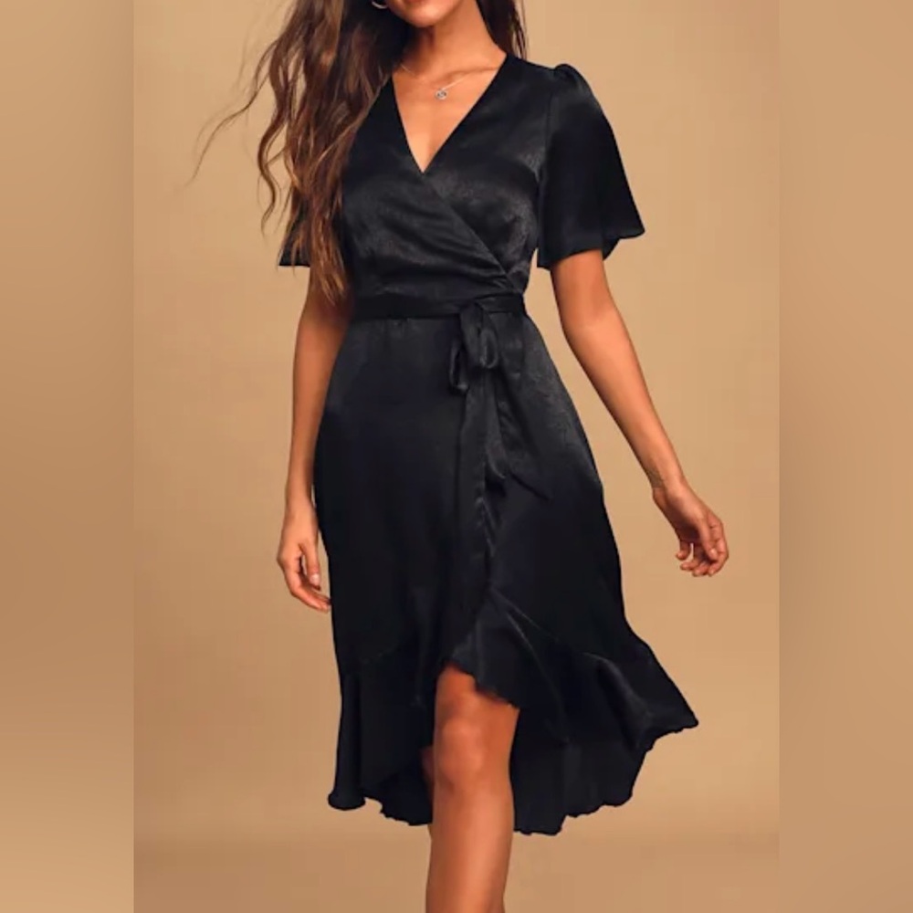 Lulu's Black Flutter Sleeve Wrap Dress - Picture 5 of 5